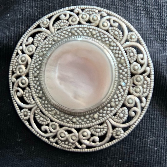 Sterling Silver Mother of Pearl & Marcasite  brooch - Picture 1 of 2